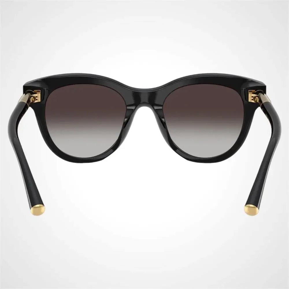 New Dolce & Gabbana Black Round Sunglasses New Gold Metal Logo 52-21-145